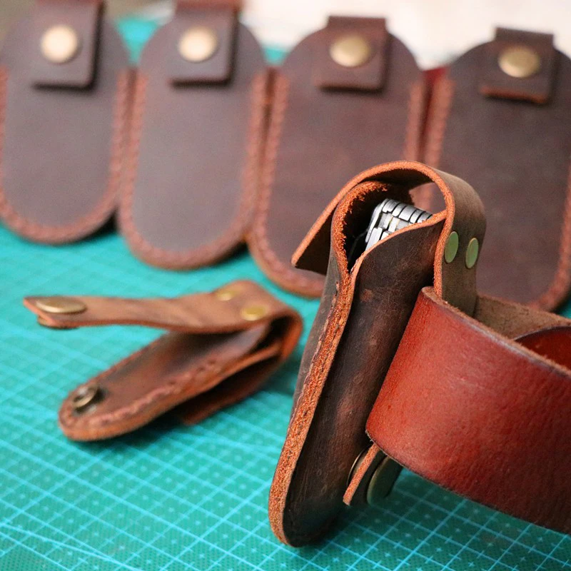 Imagem -02 - Couro Bainha Scabbard para Facas do Exército Suíço Alicate Ferramentas Quick Buckle Camada Superior Crazy Horse Cowhide Leatherman 10 Tamanhos