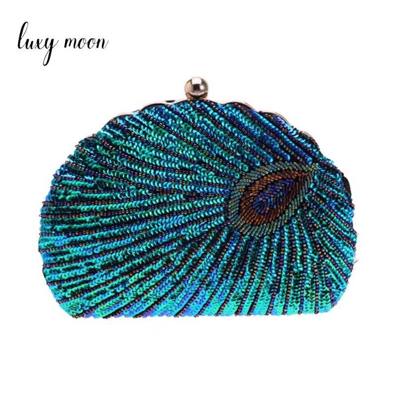Chinese Retro Evening Bag Shell Shape Women's Clutch Bag Sequin Purses  Retro Embroidery Evening Bag Female Party Handbag