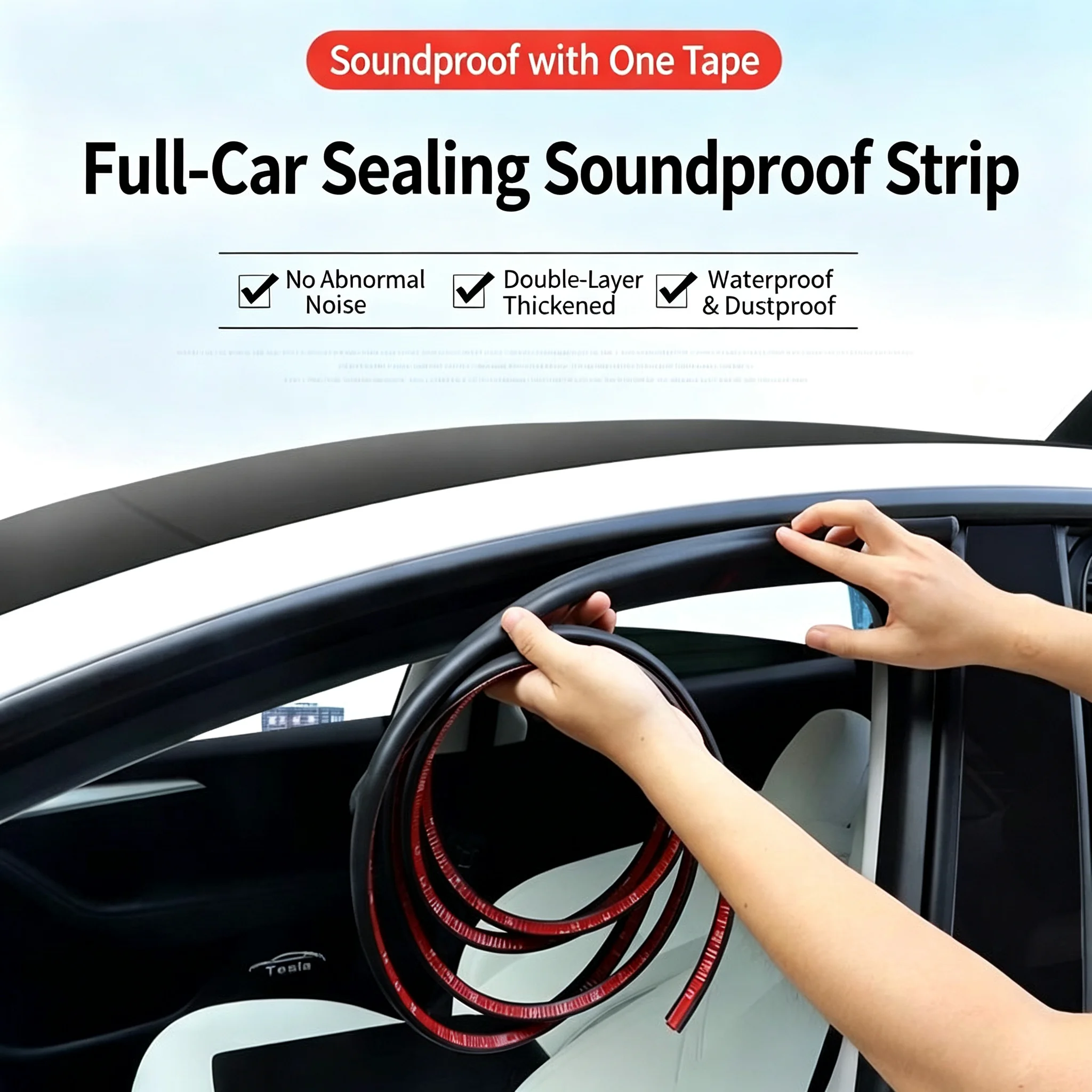 For All Tesla Model YL/Y Juniper 2021-2026 Door Seal Kit Soundproof Rubber Weather Strip Wind Noise Reduction Accessories