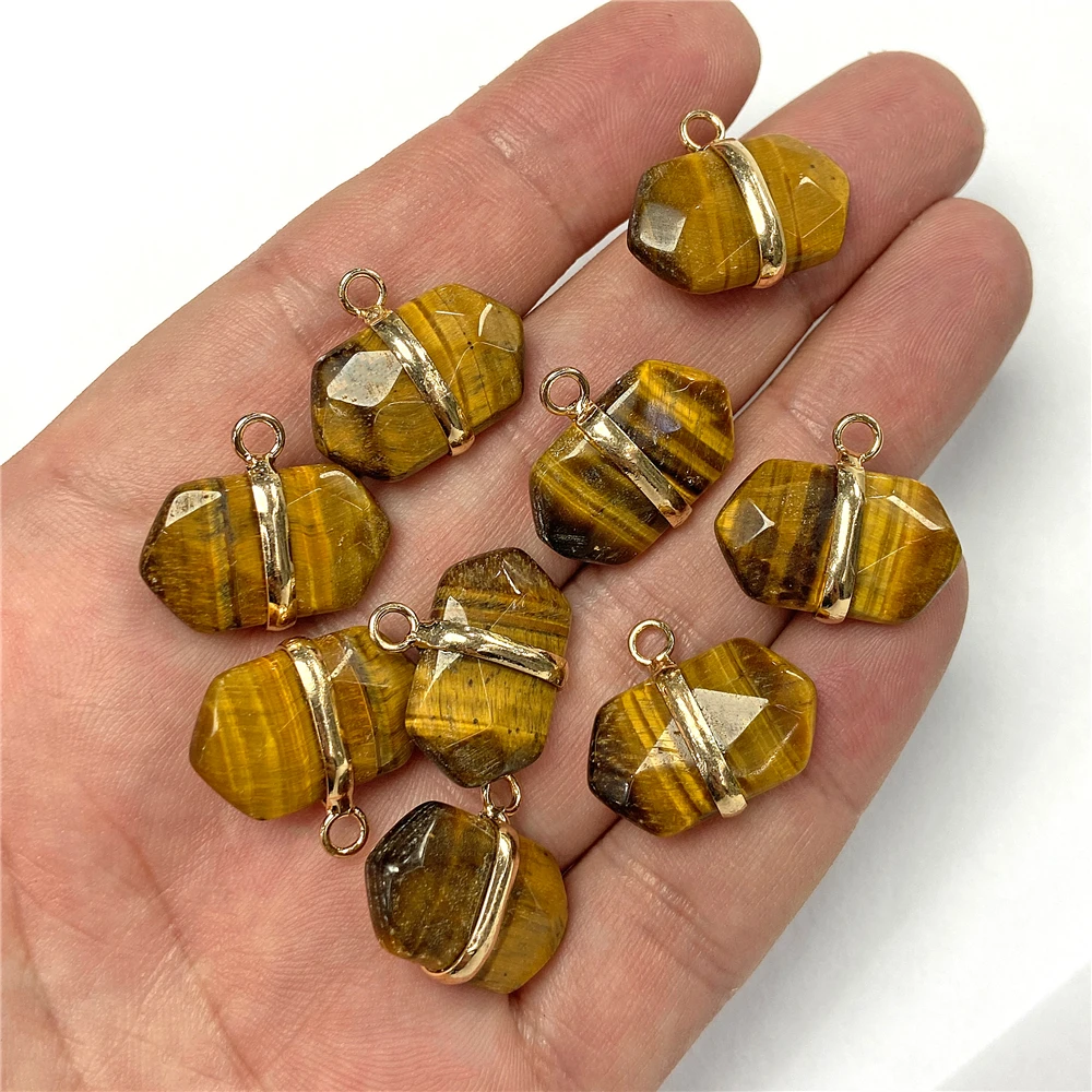 2PCS Natural Stone Amethysts Tiger Eye Pendant 16x19mm Geometric lapis lazuli Beads Charms for Jewelry Making DIY Accessries