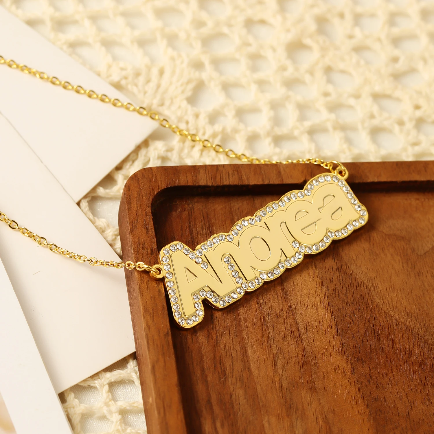 

Customized Stainless Steel Jewelry Gifts Personalized Name Pendant Chain CZ Crystal Customized Crystal Name Necklace For Women