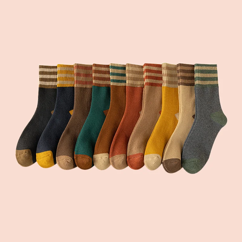 

10/20 Pairs Plus Velvet Thickened Middle Tube Socks Three-Bar Japanese Warm Socks Autumn and Winter Women Fashion Terry Socks