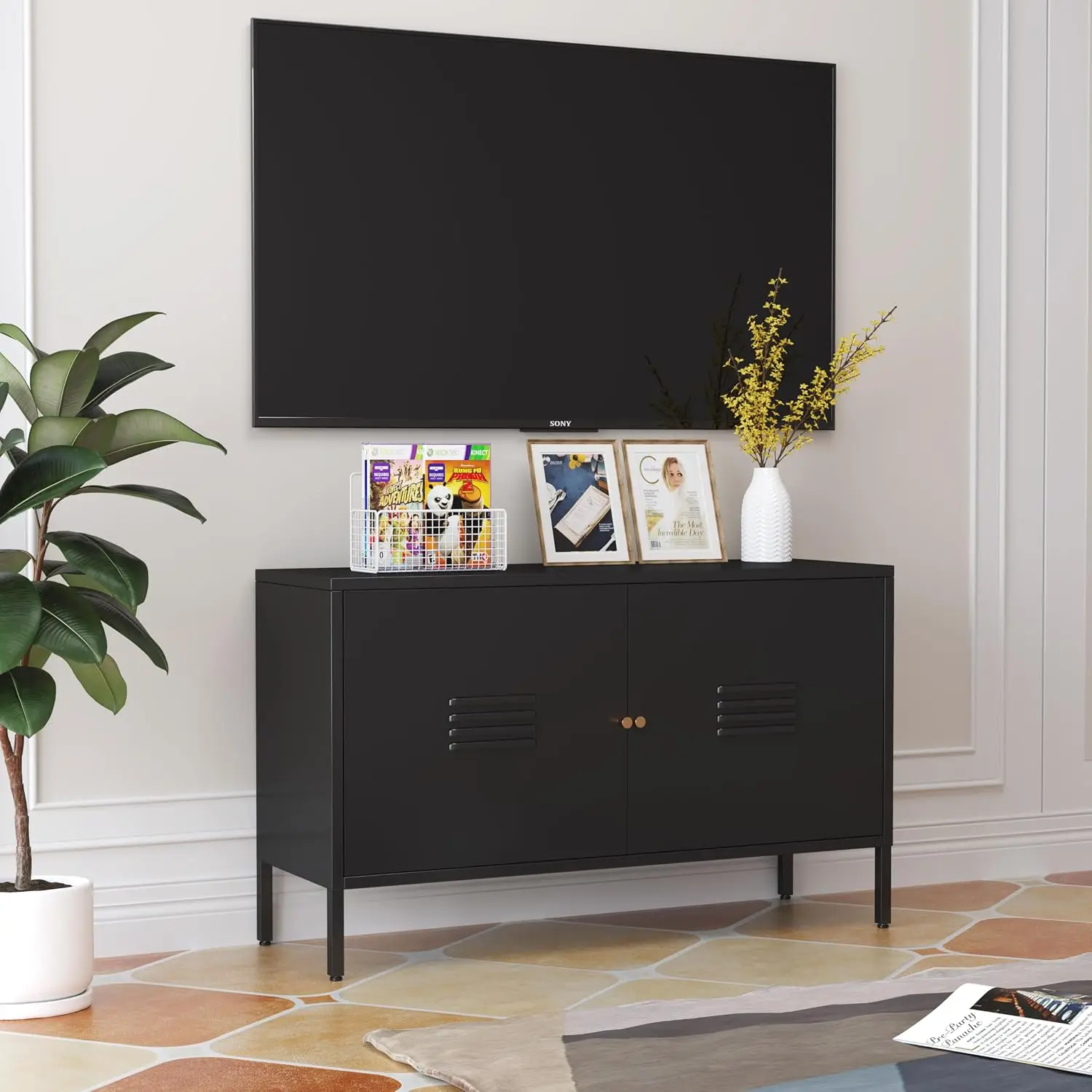 2 Door Metal Accent Storage Cabinet for Studio Living Room Home Hotel Office 2-Tier Steel Locker TV Stand, Customized