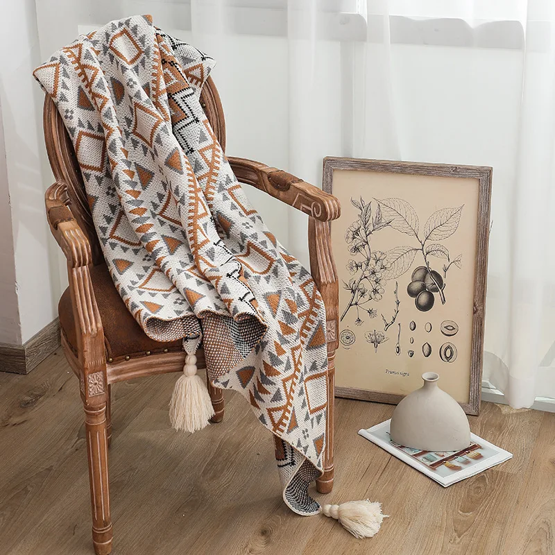 Navajo Geometric Knitted Blanket Soft Air Conditioning Throw for Office Nap Sofa Bed Baby Blanket