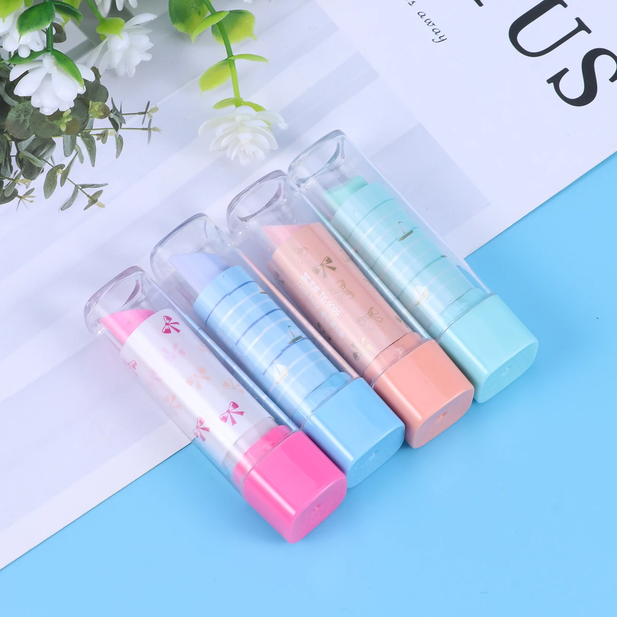 

10pcs Lipstick Shaped Eraser Cute Novelty Stationery for Kids Students School Supplies Rubber Writing Correction Tools