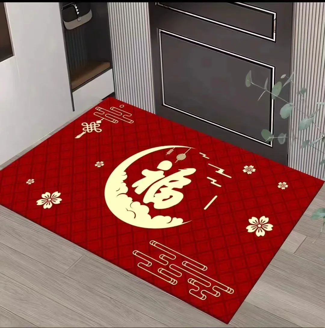 Multi-Style Fu-Themed Auspicious Mat for Chinese Home Indoor Entryway Lunar New Year Porch Non-Slip Absorbent Durable Decor Mat