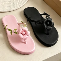 YNPO Flip Flops Women Pink Flower Decorated Satin Split Toe Sandals Summer Comfortable Soft Sole Beach Designer Shoes - Image 4