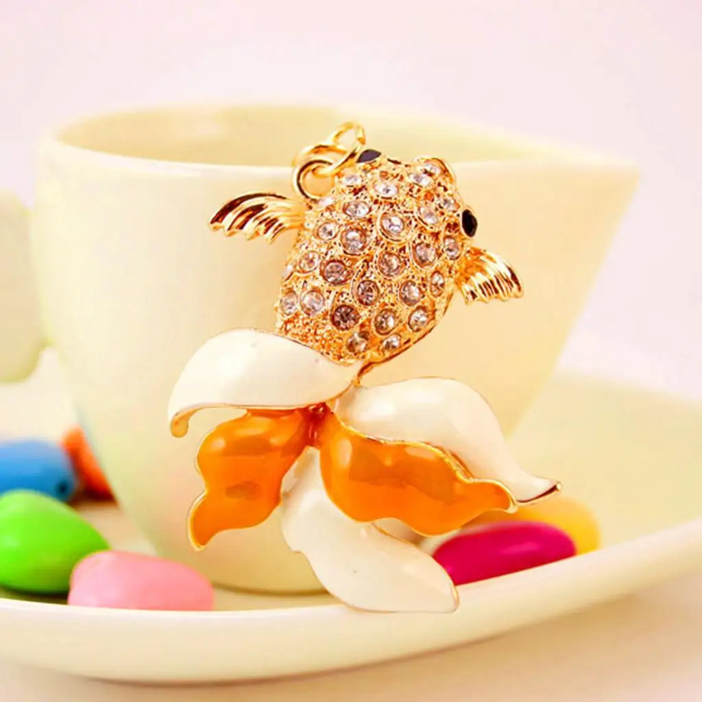 Goldfish Keychain Charm Rhinestone Metal Fish Keyring Pendant for Handbag Backpack Gift