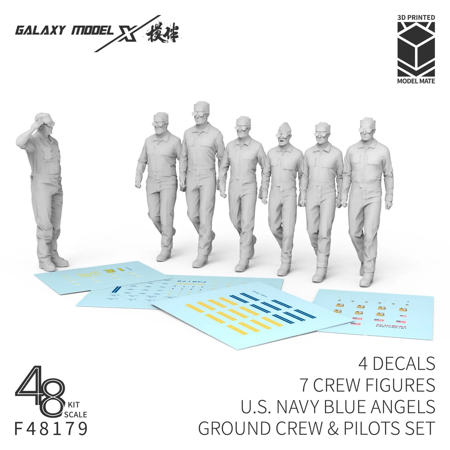 Galaxy Model 1/48 Blue Angels Pilot & Ground Crew Set with Decals for F/A-18E/F Super Hornet Model Hobby Diorama (7 Figures)