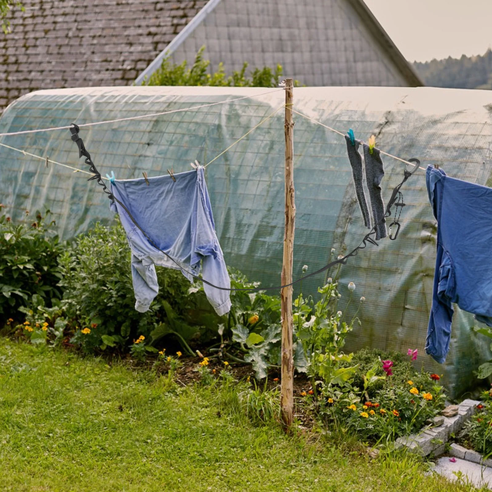 

1pc Adjustable Portable Clothesline Outdoor Heavy Duty Nylon Rope For Camping Travel Hiking Windproof Laundry Drying Tie Down