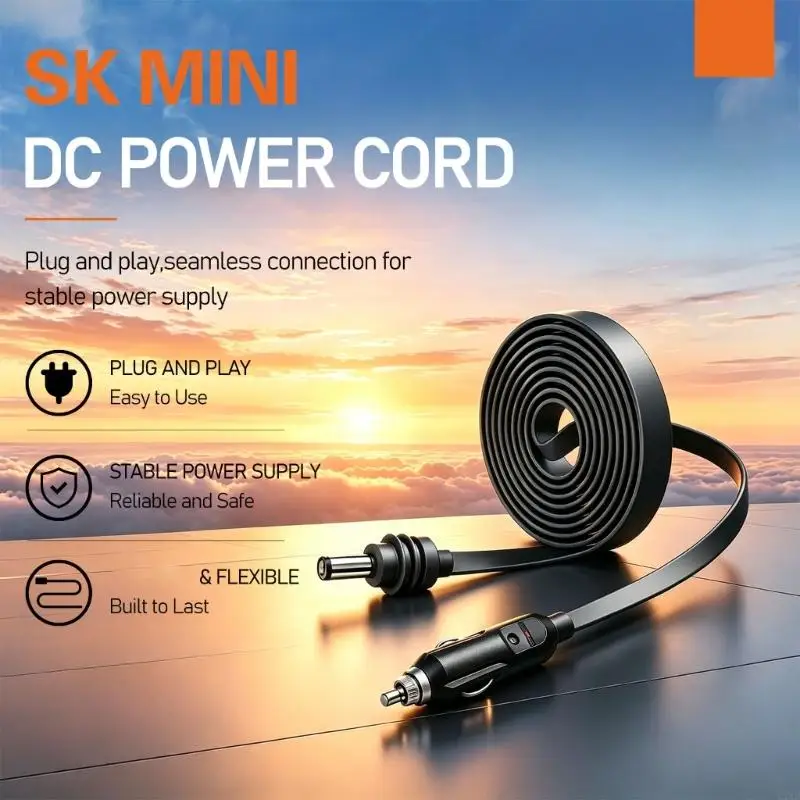 Vehicle DC5.5X2.1Mm Power Cable for Star Mini, Thin Flat TPE Power Supply Cord with Outlet Plugs for Car and Truck Setups Y3ND
