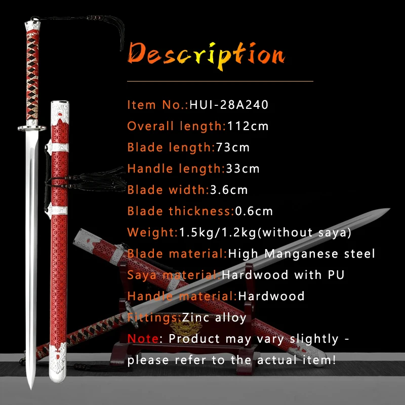 Nice Red Tang Sword,Home Decor,Handicraft Decorative Chinese Swords,Manganese Steel Blade,Wooden Saya with PU,Training Use Prop