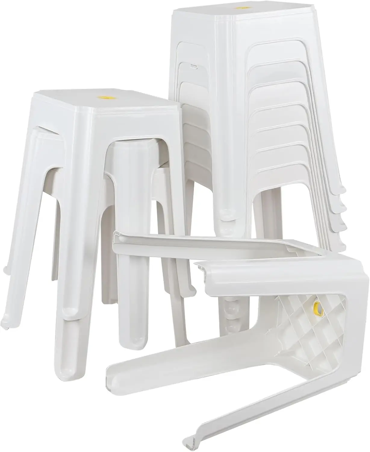 Vababa 12-Pack 18.7 Inch White Plastic Stackable Stools With Square Seat, Plastic Stack Nesting Stools For Home, School