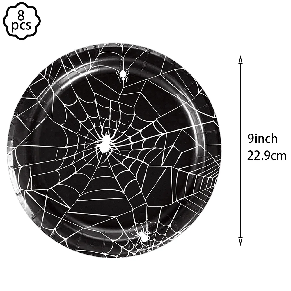 Halloween-Spinnennetz-Tischdecke, Teller, Tassen, Servietten, Halloween-Party, Einweggeschirr-Set, 2025, Halloween-Party-Dekorationszubehör – Detail 5