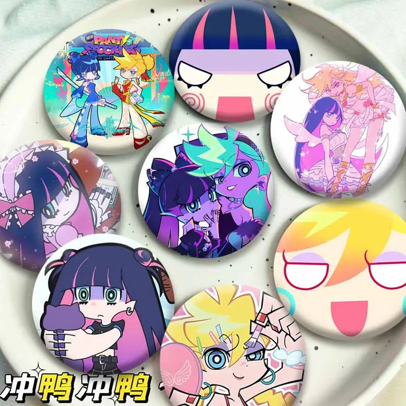 32/58mm Anime PANTY and STOCKING Coin Brooch Cute Funny Cartoon Lapel Pins Cosplay Jewelry Badge Prop Bag Clothes Ornament Gifts