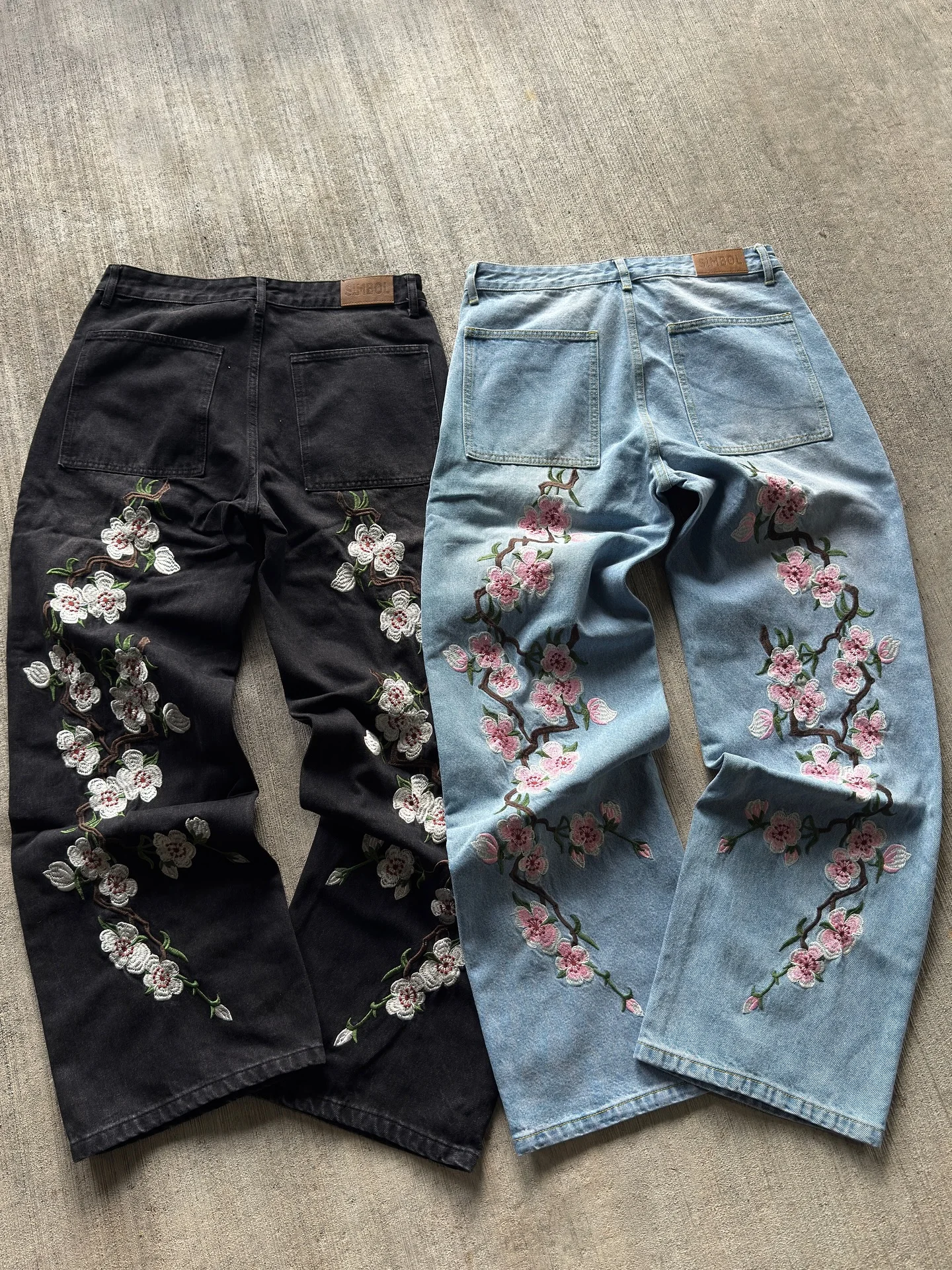 Simbol Project Blossom Jeans Embroidered Jeans Vintage Low Waist Wide Leg Trousers Harajuku Mens Womes Baggy Jeans Y2K Clothes