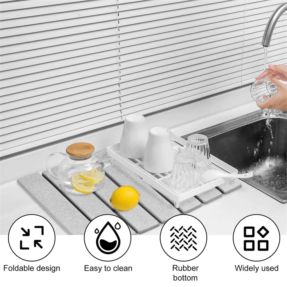 Kitchen Drying Mat Foldable Absorbent Drying Mat Nonslip Drying Pad Coffee Dish Drainer Mat Stone Kitchen Accessories