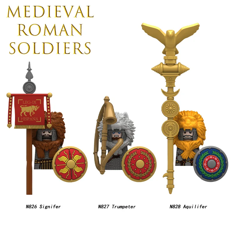 Figura de soldado romano militar Medieval, bloques de construcción, Castillo, caballero, ejército, cad, oficial de infantería, escudo, espada, modelo DIY, juguete de ladrillos