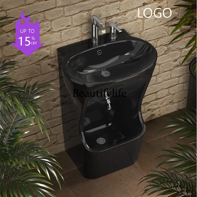 D5556 New color indoor and outdoor face washing, hands and feet integrated ceramic column basin one-piece high temperature firin
