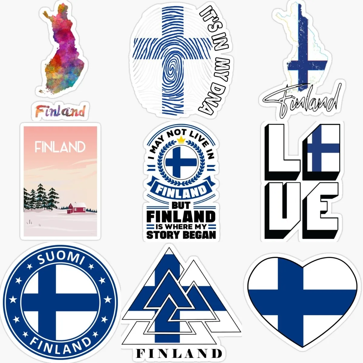 Creative Love Finland Flag Map Emblem PVC Stickers for Decorate Bicycle Car Bumper Window Truck Fridge Wall Van