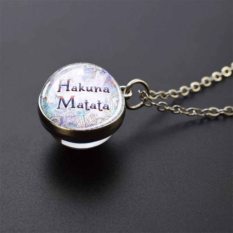 Hakuna Matata Life Quotes Necklace Fashion Glass Ball Pendant  Inspirational Quote Jewelry  AXG