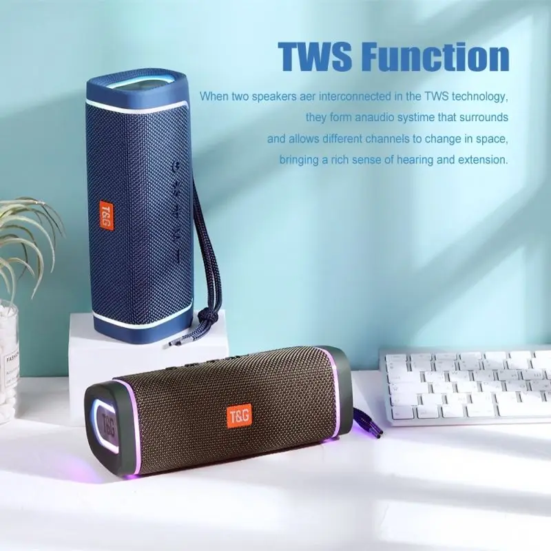 2023 New TG-375 Fashion Speaker Mini Grille Cloth Portable Waterproof Heavy Bass Wireless Bluetooth Speaker Outdoor Led Light