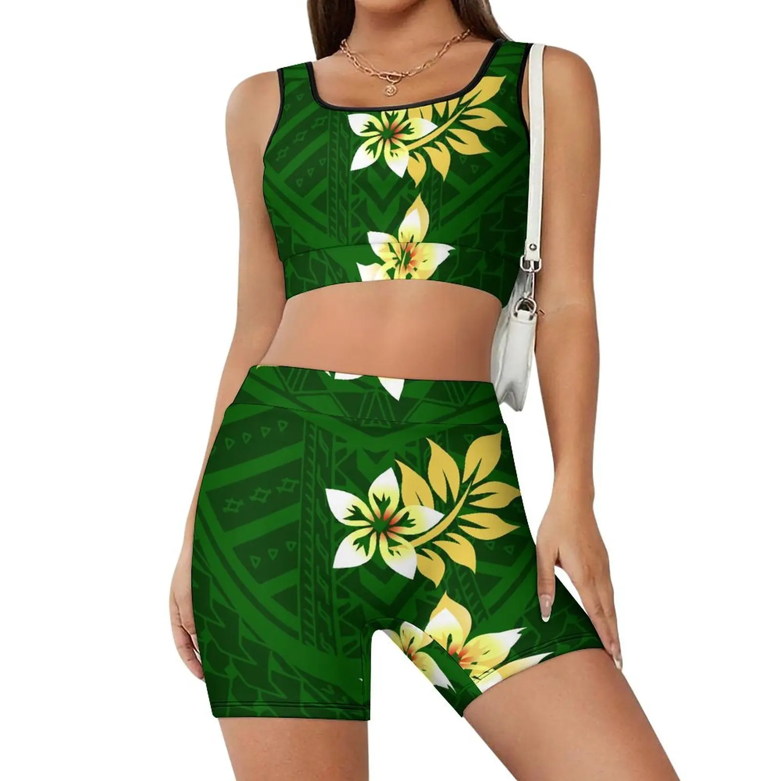 A High-Quality Pilates Training Suit Set Of Two Pieces With Polynesian Floral Prints Customizable Patterns New Design For 2025