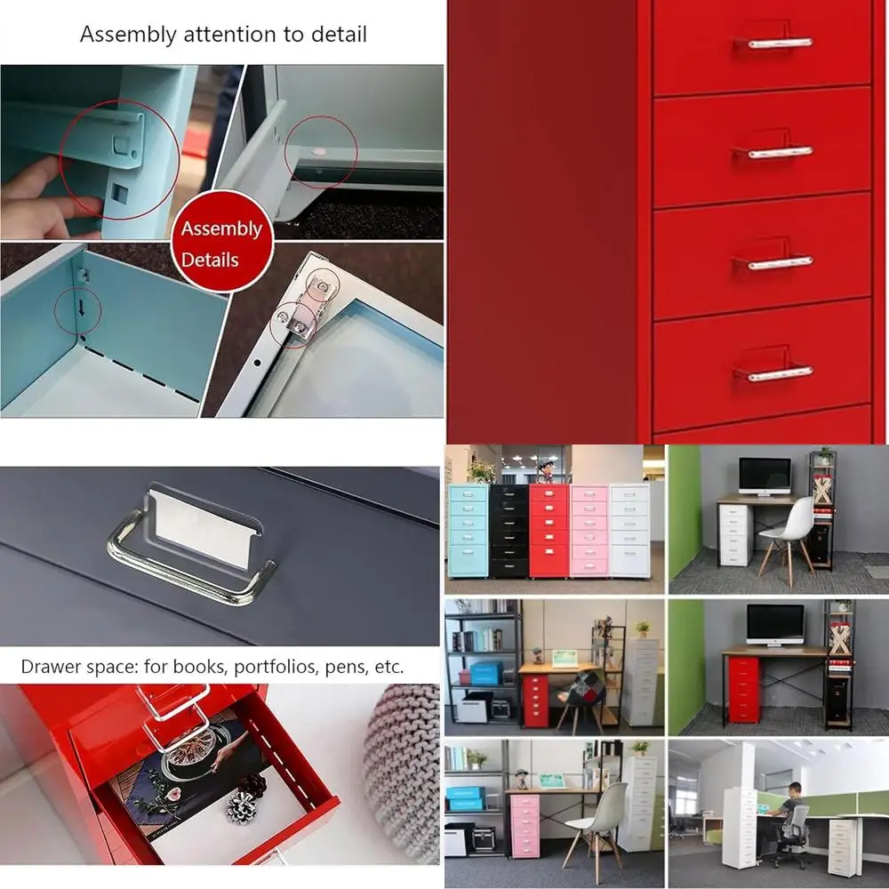 خزانة تخزين بمشبك معدني مكونة من 6 طبقات بعجلات، باللون الأحمر، مقاس 28 × 41 × 69 سم للمكتب والصالة والدراسة