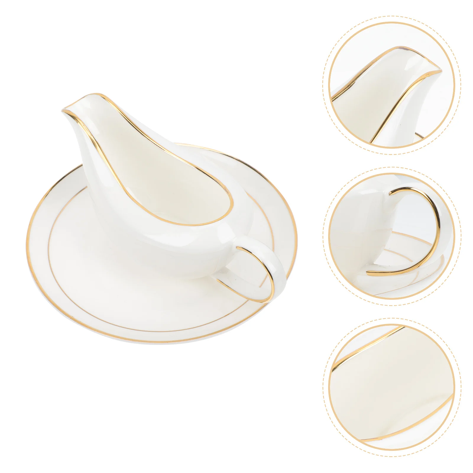 

1Set Ceramic Sauce Container Round Smooth Surface Gravy Boat for Kitchen Restaurant Tea Party Gravy Boat Western Style Tableware