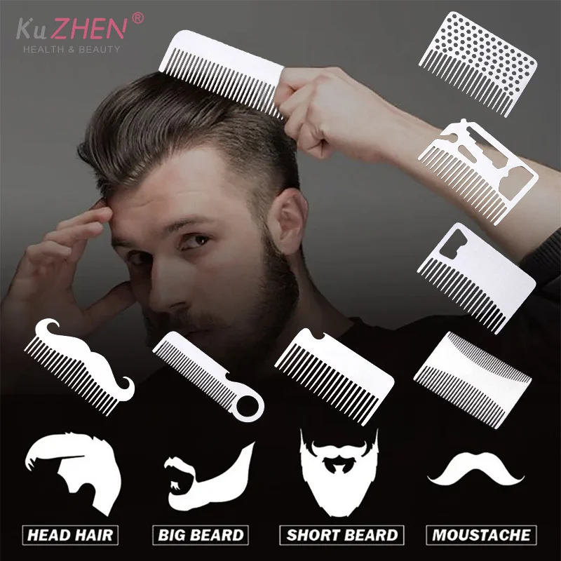 1 قطعة الفولاذ المقاوم للصدأ الرجال مشط اللحية مكافحة ساكنة المزدوج عمل النفط رئيس مشط للحلاق الشارب الرعاية تشكيل أداة جيب حجم مشط الشعر #2