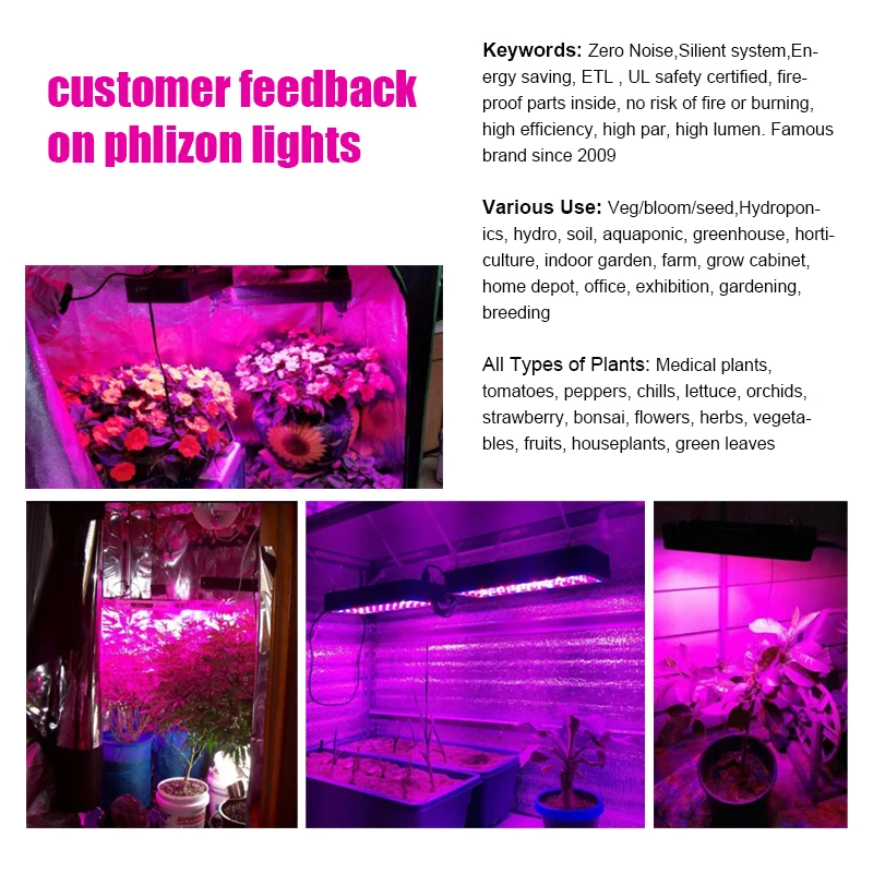 Phlizon atualizado 600W LED Planta Crescer Luz Planta Espectro Completo Crescer Lâmpada Interruptor Duplo Crescer Led para Plantas de Interior Veg e Flor