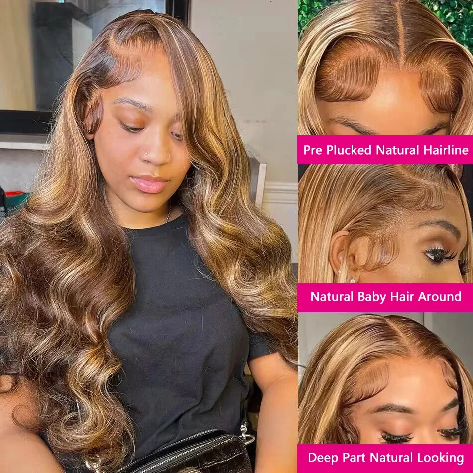 Peruka Body Wave peruka bez kleju 5x5 miodowa blond fala ciała 13x6 Hd koronkowa peruka wstępnie oskubane brazylijskie bezklejowe peruki