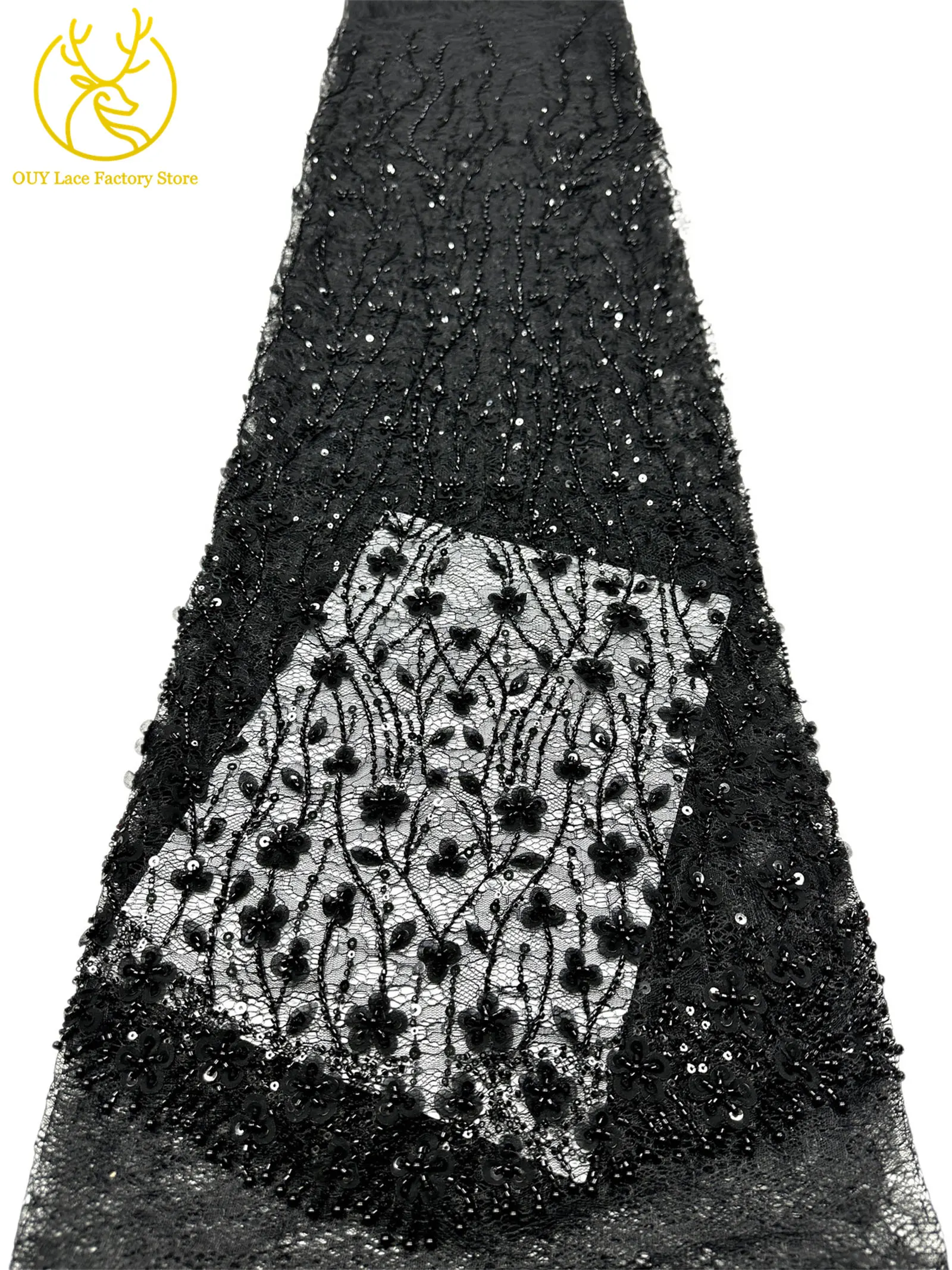 Olivgrüner afrikanischer Brautkleid-Spitzenstoff 2026, hochwertige nigerianische Pailletten-Stickerei-Spitze für Brautkleider und Partykleider zum Nähen – Detail 32