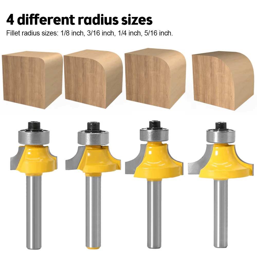 1/8 inch 3/16 inch 1/4 inch 5/16 inch Fillet Radius Shank Corner Rounding Over Router Bit With Bearing Wood Milling Cutter