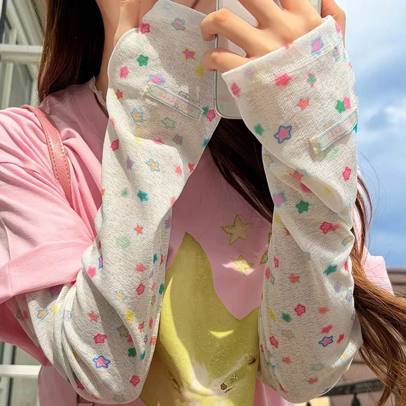 Colorful Cute Star Arm Sleeves for Women Breathable UV Protection Polka Dot Summer Driving Cycling Casual Wear Kawaii Sleeves