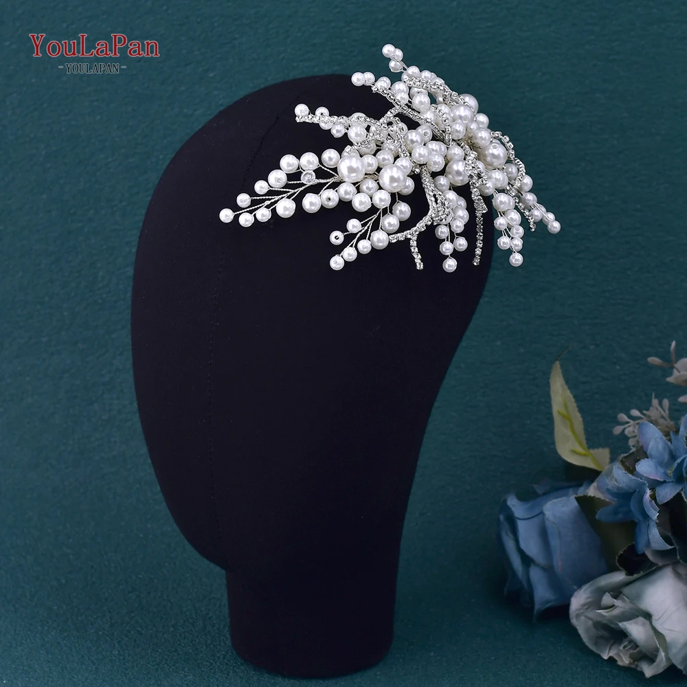 YouLaPan Pearl Bridal Hair Pieces Headwear Wedding Rhinestone Headband Trendy Woman Party Hair Accessories Handmade Tiara HP739