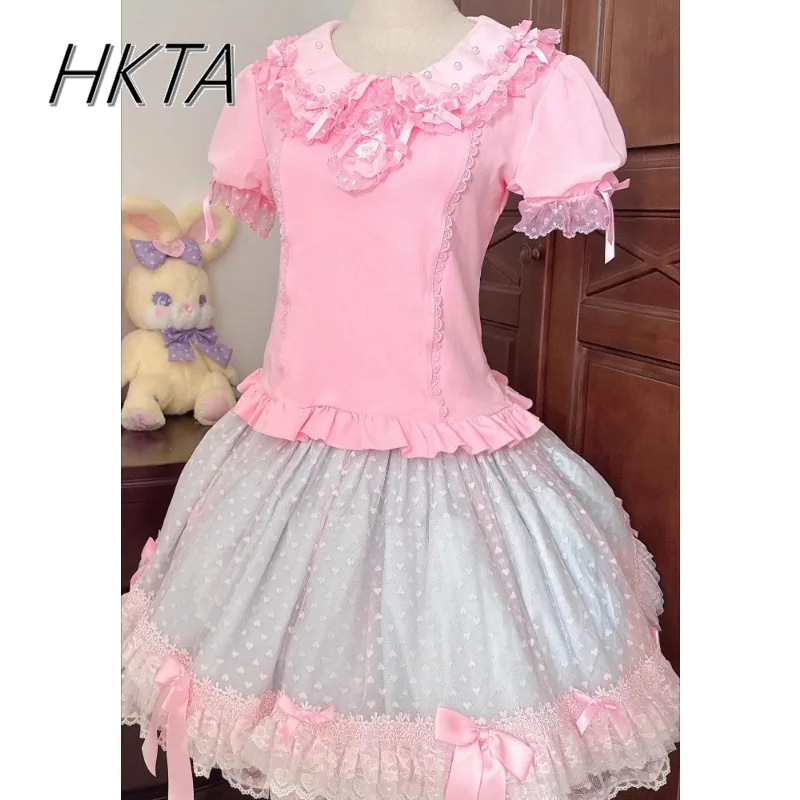 Japanese Lolita Shirt Blouse Cute Doll Collar Bow Short-sleeved Shirts Sweet Fairy Princess Top Summer New Blusas De Mujer