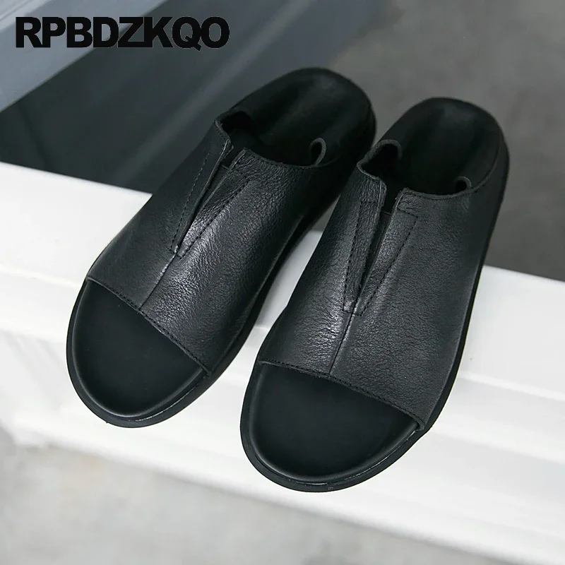 

Trend Brand Open Toe European Slides Modern Flats Summer Stylish Slippers High Quality Catwalk Shoes Men Slip On Sandals Cowhide