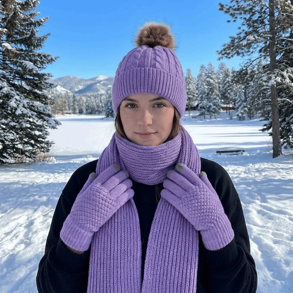 3pcs-set-simple-cold-proof-scarf-hat-gloves-set-elastic-warmer-mittens-woolen-hat-acrylic-fibers-solid-color-knitted-scarf-daily