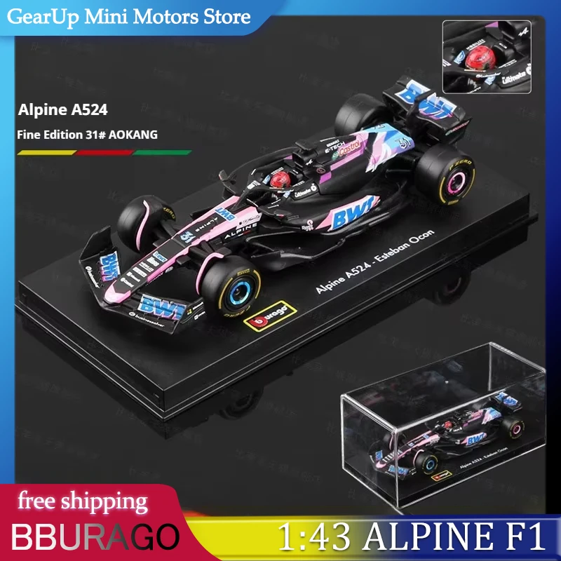 Bburago 1:43 Alpine F1 Team BWT 2024 Bahrain japonés GP aleación Diecast modelo detalle coche de carreras coleccionable para entusiastas de F1