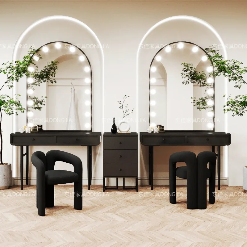 

Black Drawers Dressing Table Mirror Set Women Drawer Dressers Makeup Living Room Luxury Tocador Para Dormitorio Furniture