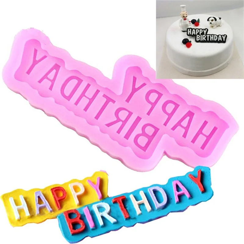 DIY Happy Birthday Silicone Cake Mold Baby Party Fondant Cake Decorating Tools Cupcake Chocolate Baking Moulds