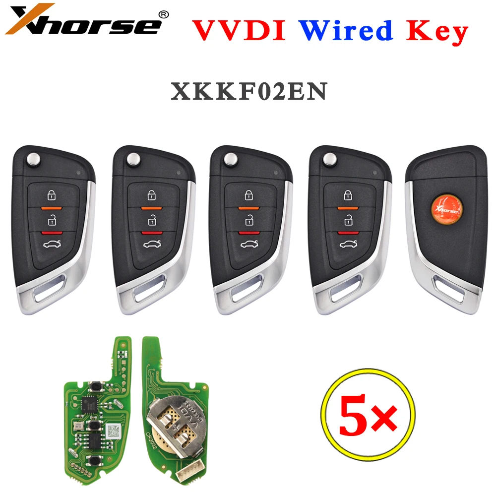 Xhorse – clé télécommande XK série XKKF02EN à fil universel, 5 pièces/lot, pour VVDI2 / VVDI Mini/outil de clé Max