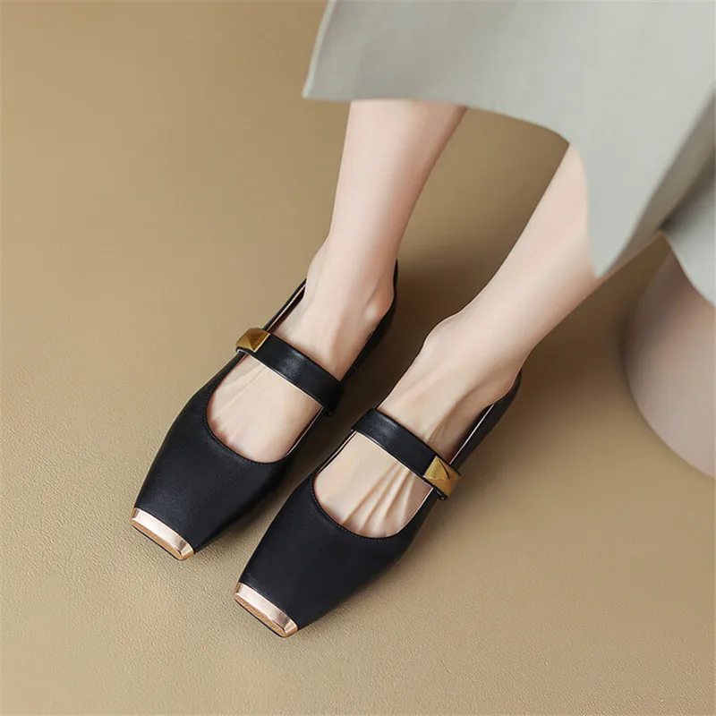 2023 Wiosna/lato Kobiety Pumps Metal Square Toe Chunky Shoes for Women Casual Mary Janes Shoes Zapatos De Mujer Low Heel Shoes