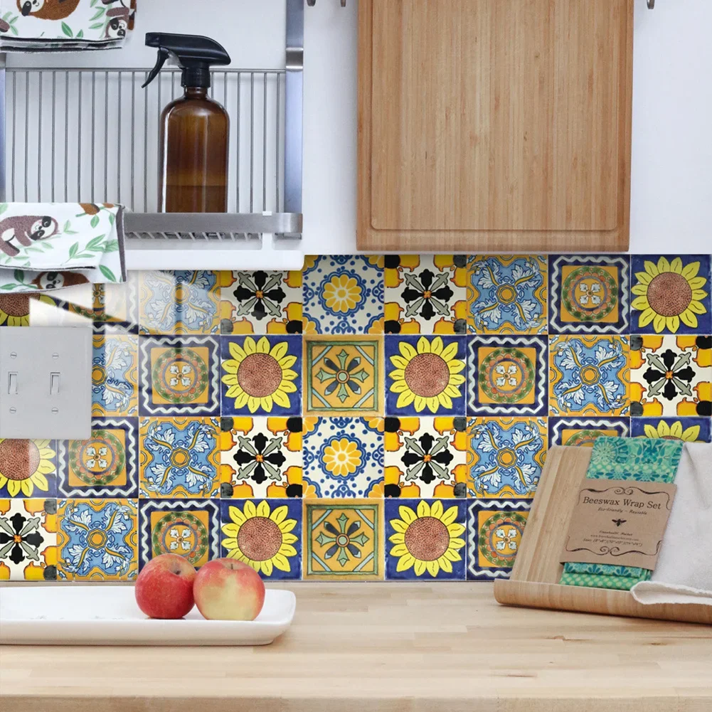 10Pcs Tile Stickers Waterproof Mandala Decorative Tile Stickers Self Adhesive 10x10cm for Kitchen Backsplash Furniture Staircase