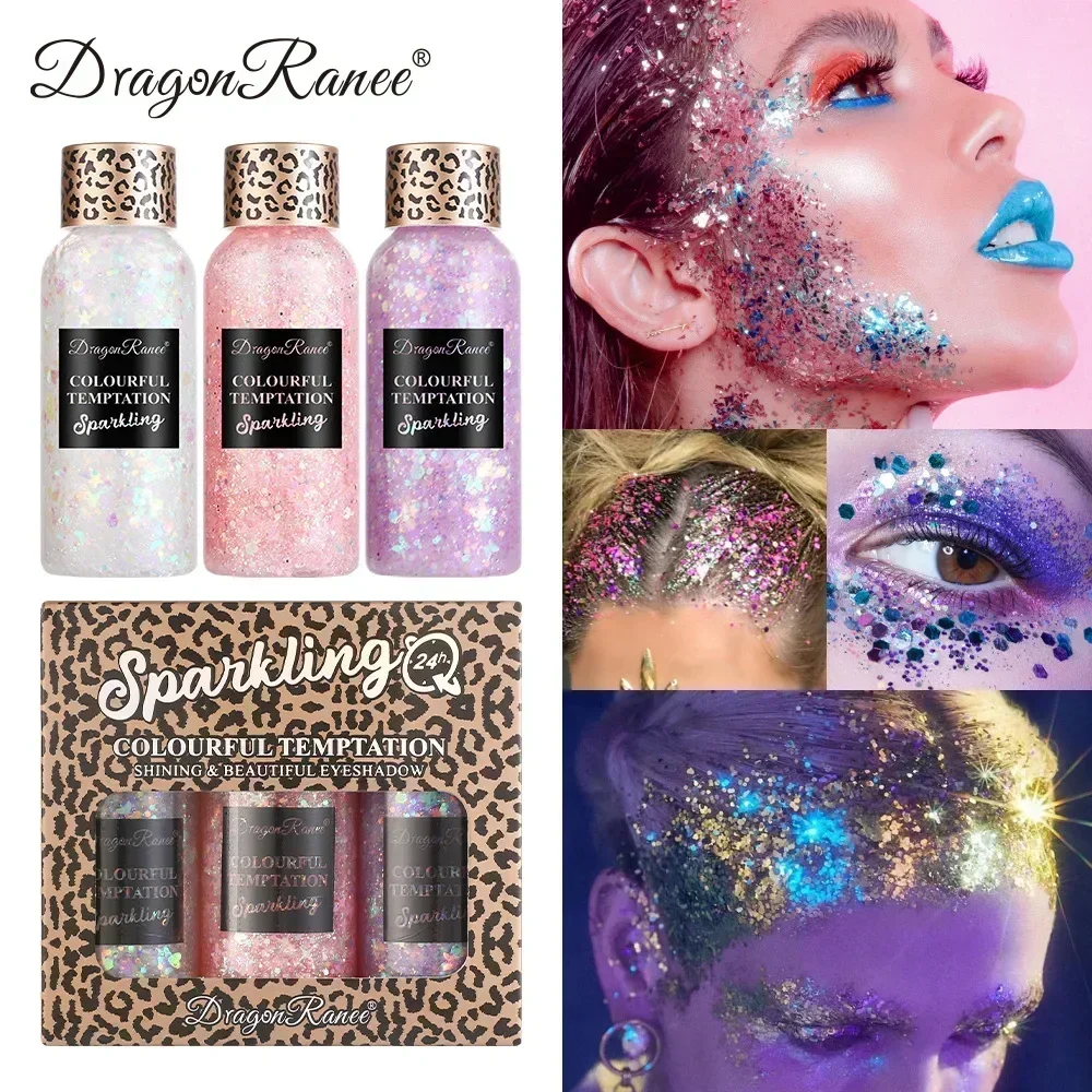 3 шт. Многофункциональный набор гелей с блестками для тела, долговечный, водонепроницаемый, легко наносится, большая емкость, модный вечерние сценический макияж, 30 г * 3