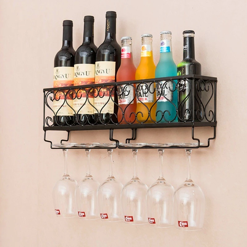 

European-style wall-mounted wine rack Bar storage Wine Glasses Holder Stainless Steel Stemware Hanging Rack Under Cabinet