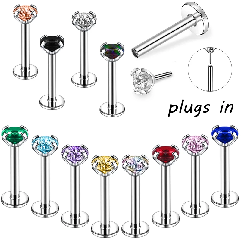 

ZS 12Pcs 16G Zircon Labret Studs Women Piercing Jewelry Stainless Steel Lip Studs Crystal Tragus Conch Earring Stud Lip Piercing