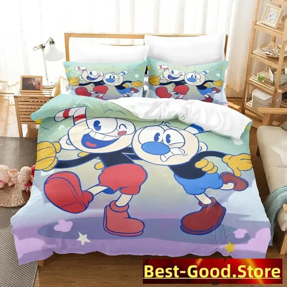 

2023 Game Cuphead Mugman Bedding Set Cartoon Anime three-piece set Adult Kid Bedroom Duvetcover Sets 3D Kawaii cama de casal