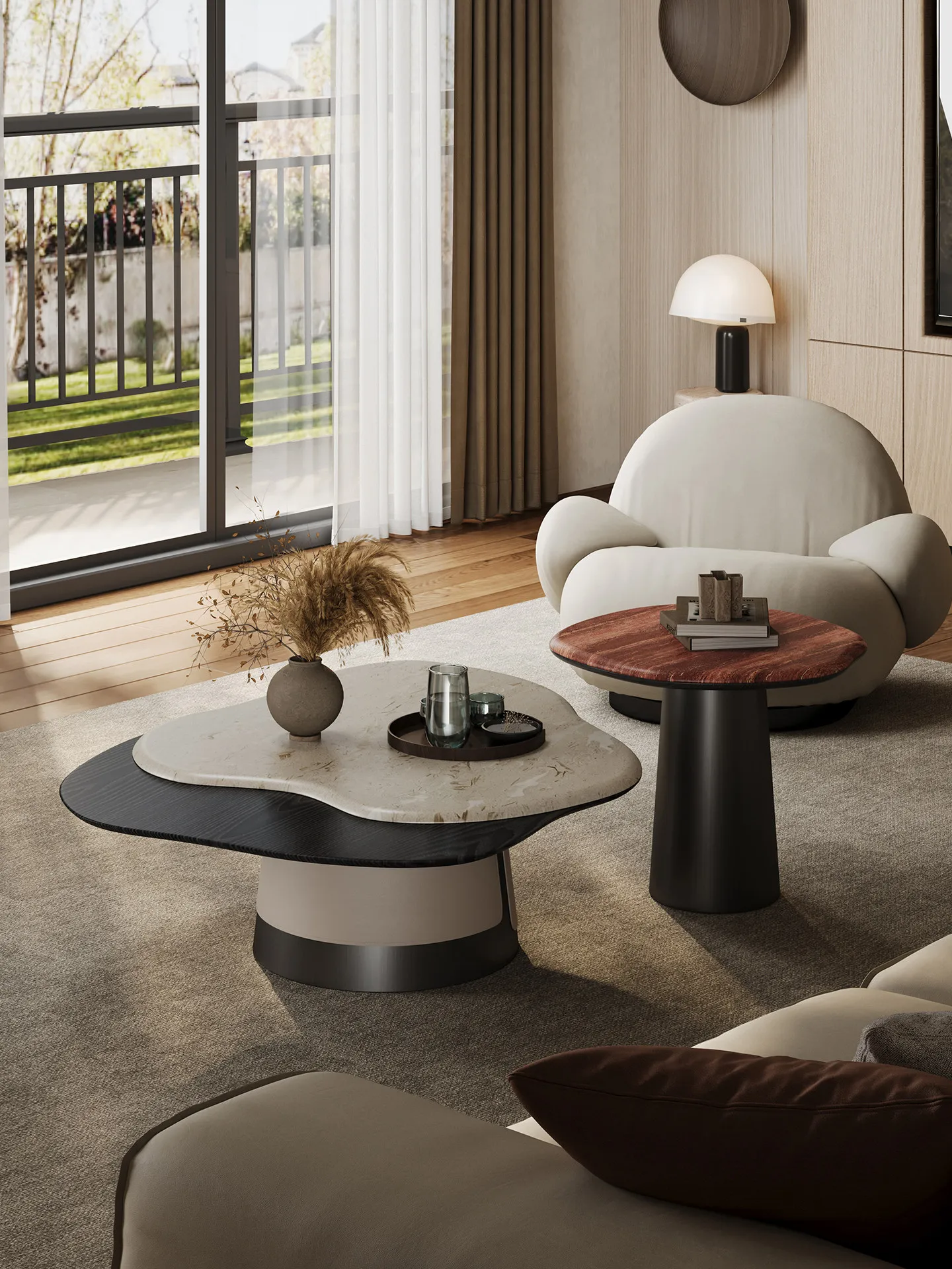 New pure luxury stone special-shaped coffee table high and low combination art layered large flat-floor villa home high-end